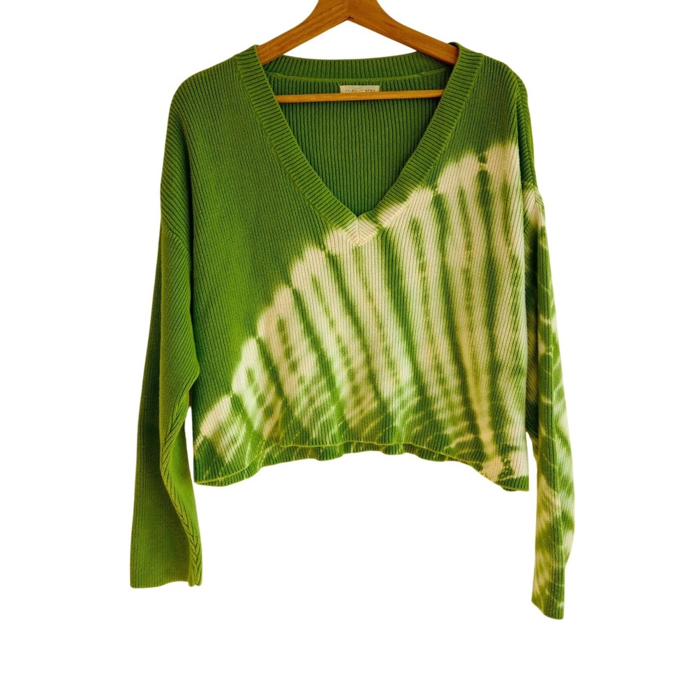 PacSun LA Hearts Green Tie Dye Cropped Sweater S V-Neck Ribbed Knit‎ Soft Girl